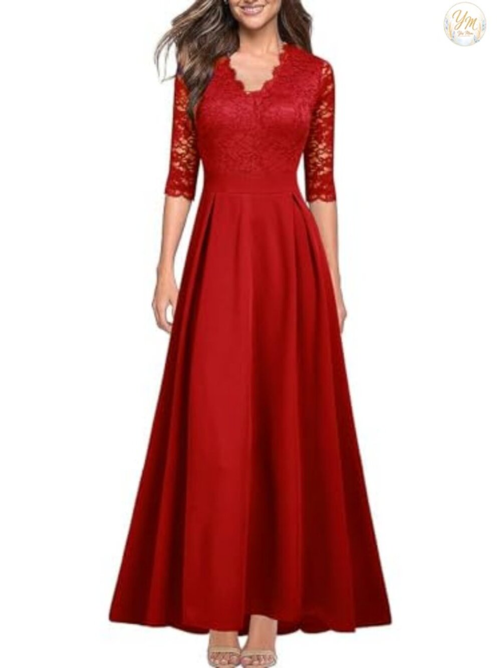 V Neck Lace Formal Bridesmaid Wedding Long Maxi Dress